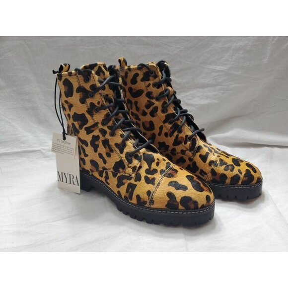Myra Shoes - Myra Leopard Leather Inertia Boots Size 9 Lug Sole Boho 90's Y2K Grunge Hipster